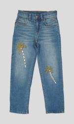 JEAN ENFANT BLEU A JAMBES FUSELEES,BRODE